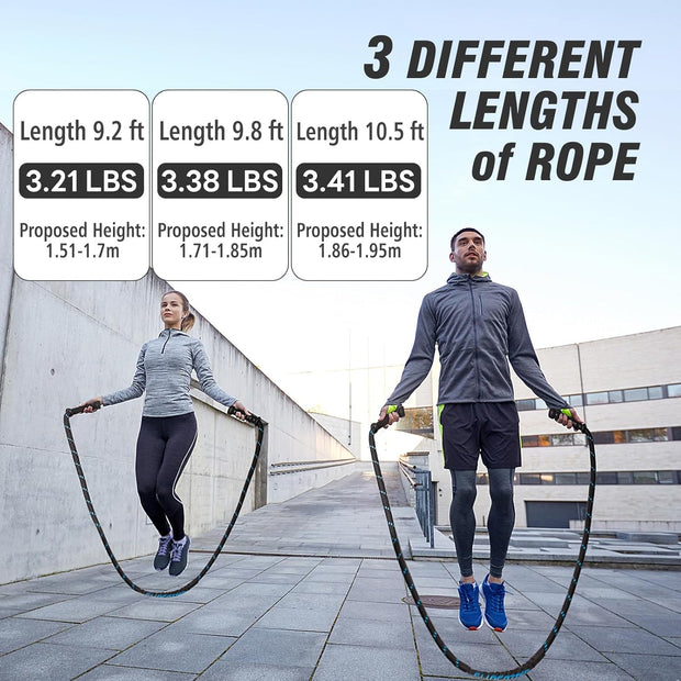 Supertrip Upgraded Weighted Jump Rope for Fitness Men Women Second Generation 360 Rotating Handles, 3.21LBS 3.38LBS 3.41LBS Polyester Heavy Skipping Rope for Exercise Workout Equipment