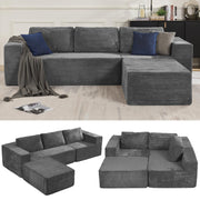 106" Cloud Sectional Couch, Left/Right Facing Convertible Sofa with Deep Seat, L-Shape Modular Upholstered Foam Couch for Living Room Bedroom, No Assembly Required (Corduroy Fabric, Beige)