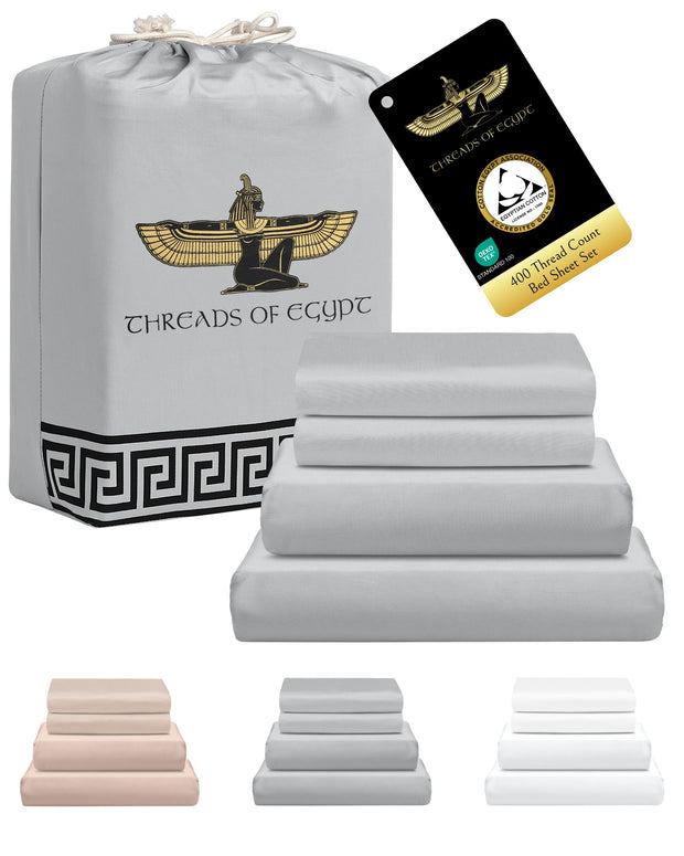 100% Egyptian Cotton Sheets King Size | 400 Thread Count | CEA Gold Seal Certified | Ultra Soft | Cooling for Hot Sleepers | 18" Deep Pocket | King Size [White]