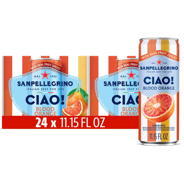 Sanpellegrino CIAO Cherry Sparkling Water, Low-Calorie Italian Sparkling Water with Real Fruit Juices, 0g Added Sugar, 24-Pack