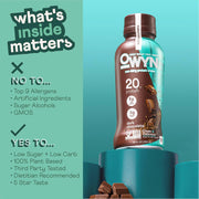 OWYN Only What You Need Plant Based Protein Shake, Dark Chocolate, 20g Vegan Protein from Organic Pumpkin seed, Flax, Pea Blend, Omega-3, Prebiotic supplements, Gluten and Soy-Free, (12 Pack)