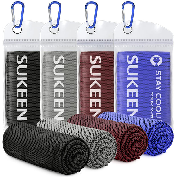 Sukeen 4 Pack Cooling Towel (40"x12"), Soft Breathable Chilly Microfiber Towel for Yoga, Sport, Running, Gym, Workout & More Activities