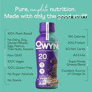OWYN Only What You Need Plant Based Protein Shake, 20g Vegan Protein from Organic Pumpkin Seed, Flax, Pea Blend, Prebiotic Supplement, Superfood Greens, Gluten & Soy-Free (Cookies & Creamless)