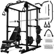 R1-V4 Power Cage Rack, 2000LB Squat Rack with Cable Crossover System, Multi-Function Weight Cage, Home Gym Workout Machine with More Training Attachments