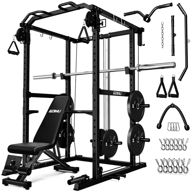 R1-V4 Power Cage Rack, 2000LB Squat Rack with Cable Crossover System, Multi-Function Weight Cage, Home Gym Workout Machine with More Training Attachments