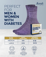Pembrook Bamboo Viscose Diabetic Socks for Women & Men - 6 Pairs Ankle Socks for Swollen Feet | Neuropathy Socks | Edema Neuropathy Socks for Women | Diabetic Socks Women 9-12