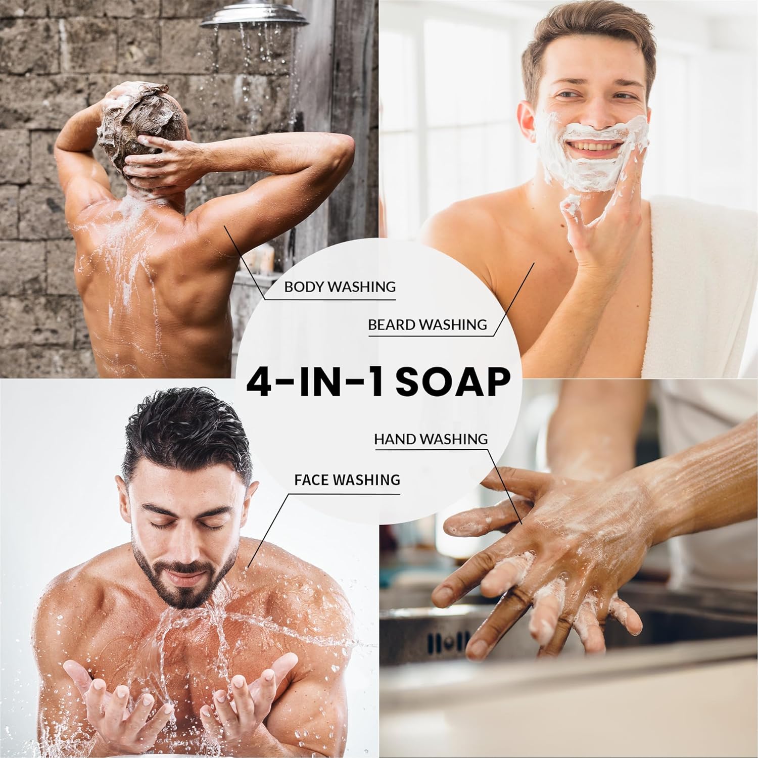 Rinse & Robust Mens Bar Soap 4Pcs Natural Soap Bar Set Cleansing Bar Moisturizing&Exfoliating Scrub Soap Gift Set for Men Face Body Hand Beard Wash 4 In 1 All Skin Type |5.3 oz of 4 Bars