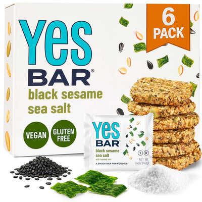 YES Bar – Black Sesame Sea Salt – Plant Based Protein, Decadent Snack Bar – Vegan, Paleo, Gluten Free, Dairy Free, Low Sugar, Healthy Snack, Breakfast, Low Carb, Keto Friendly (Pack of 6)