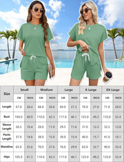 LOMON Womens Fashion 2 Piece Outfits Sweatsuits 2025 Summer Short Sleeve Loungewear Tracksuit Round Neck Lounge Shorts Sets