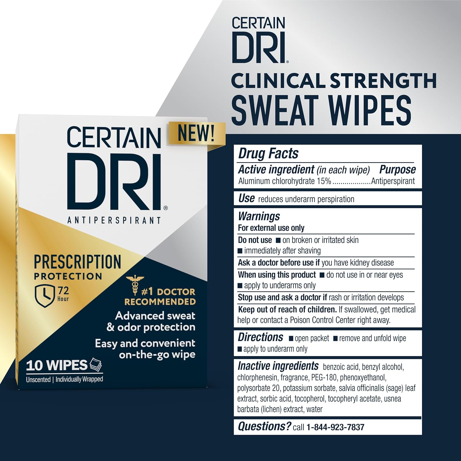Certain Dri Antiperspirant Wipes for Excessive Sweating & Hyperhidrosis – 72HR Clinical Strength Odor & Perspiration Protection, Travel-Friendly, Dermatologist Recommended, (10 Count)