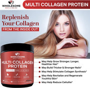 Wholesome Wellness Multi Collagen Protein Powder Hydrolyzed (Type I II III V X) Grass-Fed All-in-One Super Bone Broth + Peptides - Premium Blend of Beef, Chicken, Wild Fish, Eggshell, 58 Servings