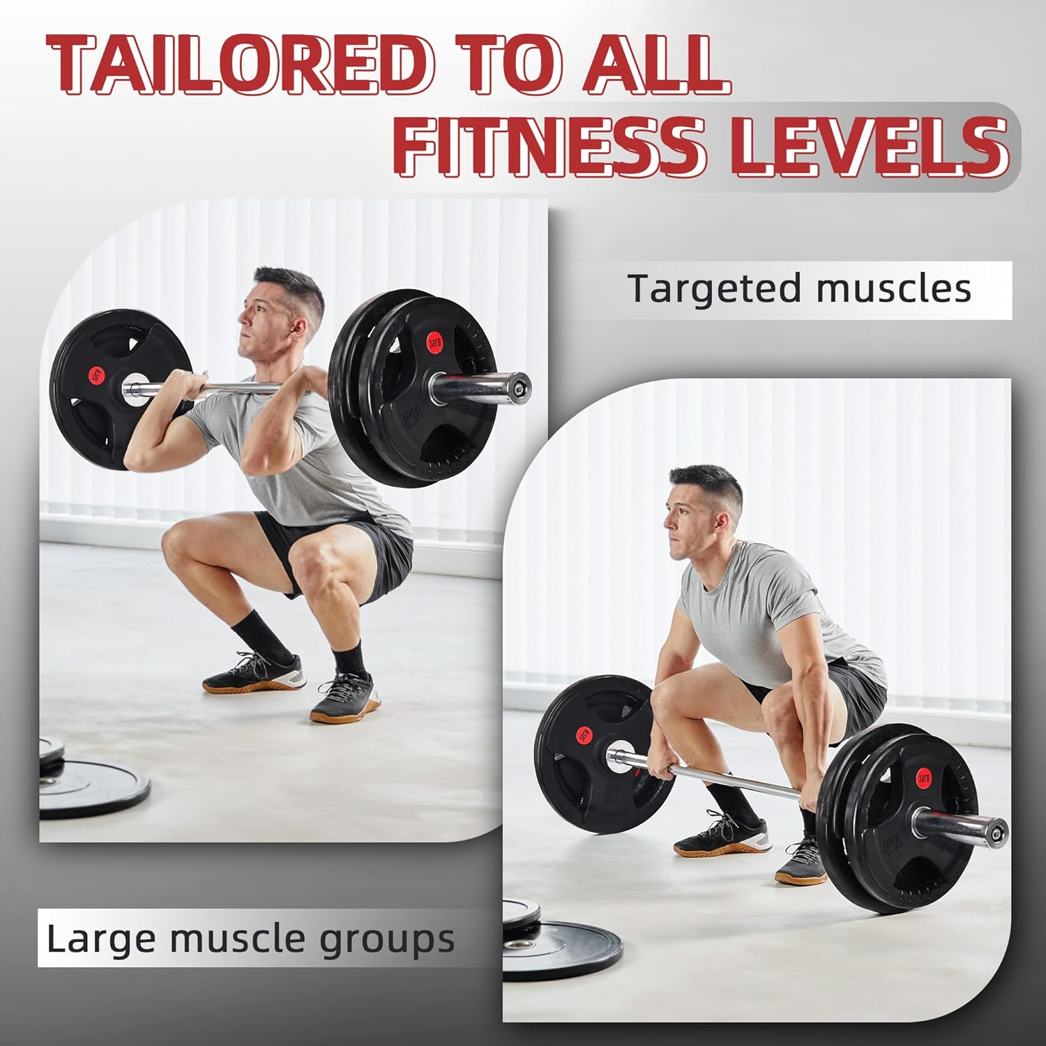 2-Inch Olympic ​Rubber Coated Cast Iron Plate Weight Plate for Strength Training and Weightlifting, Multiple Sizes