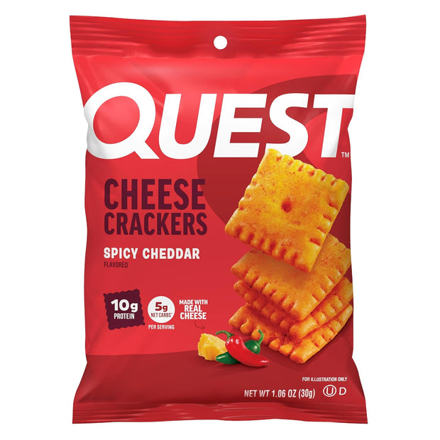Quest Nutrition Cheese Crackers, Spicy Cheddar Blast, 10g of Protein, Low Carb, Made with Real Cheese, 12 Count (1.06 oz bags)