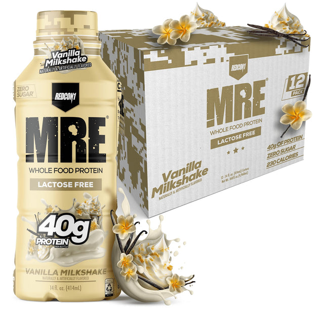 REDCON1 MRE Ready to Drink Protein Shakes, Blueberry Cobbler - Lactose + Whey Free RTD Protein Made with Real Whole Food Protein Blends - Keto-Friendly and Easy to Digest Nutritional Shake (12 Pack)