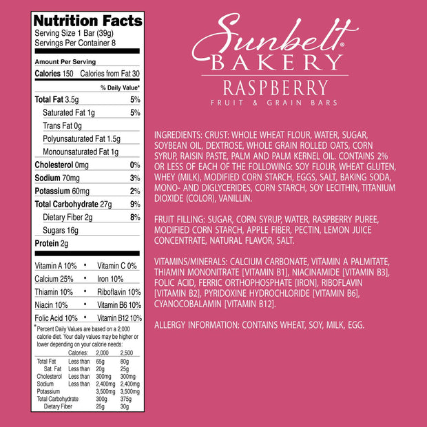 Sunbelt Bakery Raspberry Fruit & Grain Bars, 96 Count