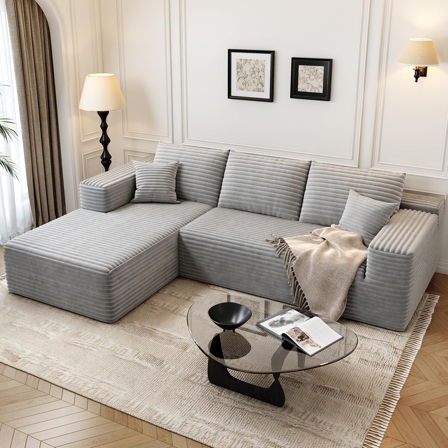 107.5" Cloud Modular Sectional Sofa with 1 Ottoman,Modern Minimalist Upholstered Couches, Comfort U Shaped Sofa for Living Room,Deep Seat Corner Couch，No Assembly Required (Black,Left Facing Chaise)