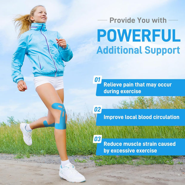 Kinesiology Tape for Knees, 10 Count Knee Tape for Knee Pain Relief Pre Cut, Latex Free Knee Tape, Support Muscles and Joints, Knee Kinesiology Tape Pre Cut, Waterproof and Elastic (Black)