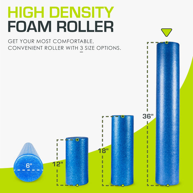 ProsourceFit High Density Foam Rollers 12 - inches Long, Firm Full Body Athletic Massage Tool for Back Stretching, Yoga, Pilates, Post Workout Muscle Recuperation, Black/Green