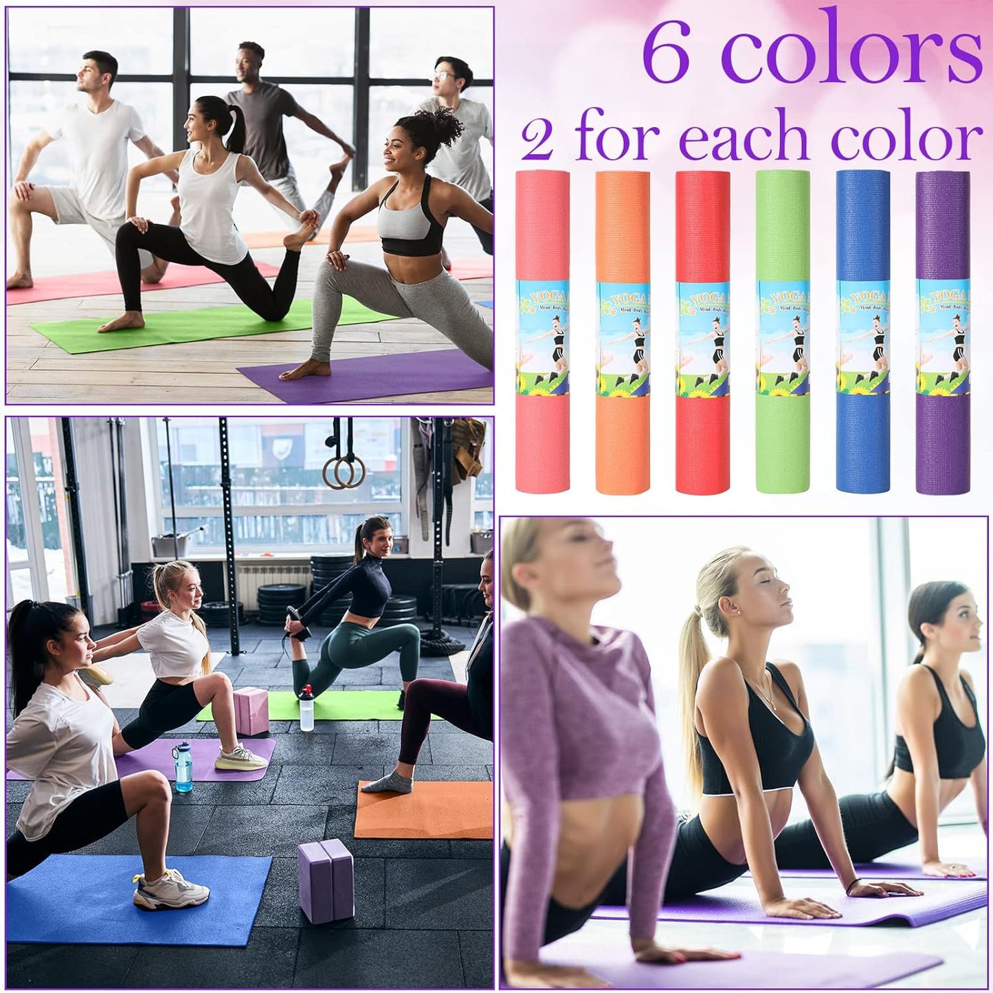 Amylove 12 Pieces Yoga Mats Bulk 68x24x0.12 Inch Exercise Non Slip Fitness Workout Mats for Women Men Home Workout Gym Yoga