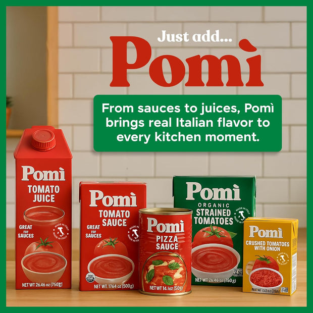 Pomì Crushed Tomatoes with Basil - Creamy, Velvety Italian Sauce, No Salt, Additives/Preservatives, GMO-Free, Gluten-Free, 100% Fresh Tomatoes, 13.8oz (Pack of 12)