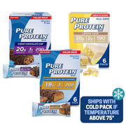 Pure Protein Bars, Chewy Chocolate Chip, Chocolate Deluxe, Chocolate Peanut Butter - Box of 6-3 Boxes - 1 Box of each flavor