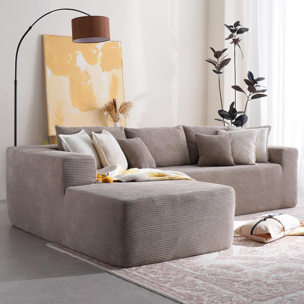 114" Boneless Couches for Living Room, Brown Faux Leather Cloud Sectional Couches with Chaise, Deep Seat L Shaped Modular Sofa, No Assembly Required Sofas in a Box (Right,Faux Leather,Brown)