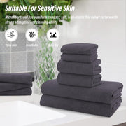 MOONQUEEN Ultra Soft Towel Set-Quick Drying-2 Bath Towels 2 Hand Towels 2 Washcloths - Microfiber Coral Velvet Highly Absorbent Towel for Bath Fitness, Bathroom, Sports, Yoga, Travel(Dark Grey, 6 Pcs)