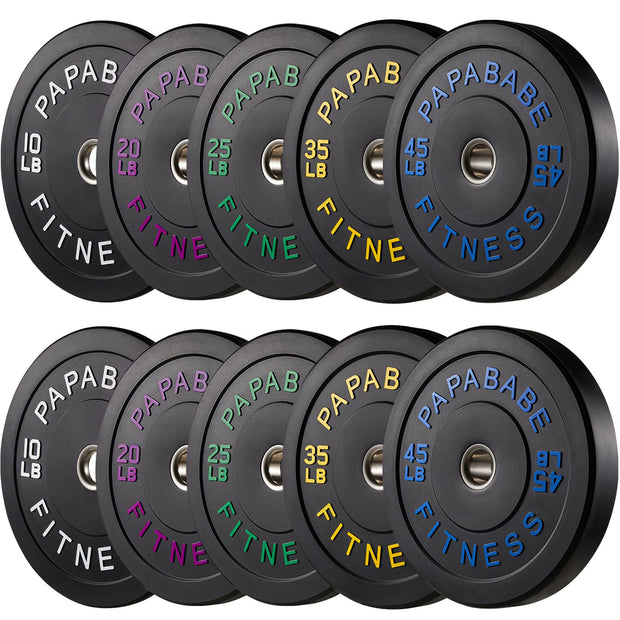Papababe Weight Plates, 2-Inch Weights Plates Set, Floor Protective Rubber Weight Plates, 10-600lbs Bumper Plates for Barbell Strength Training & Weightlifting (Single/Pair/Full Set)