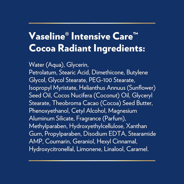 Vaseline Intensive Care Body Lotion Cocoa Radiant 3 count for Dry Skin Lotion Made with Ultra-Hydrating Lipids and Pure Cocoa Butter for a Long-Lasting, Radiant Glow 20.3 Oz