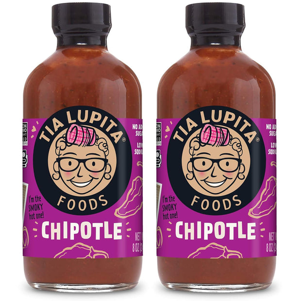 Tia Lupita Hot Sauce 8 Oz (Pack of 2) - Flavorful Heat, Medium Spice with Smoky-Sweet Flavor - Gluten-Free, Non-GMO, Sugar-Free, Low Sodium, Keto-Friendly, No Carbs - Made with Red Jalapeño Peppers