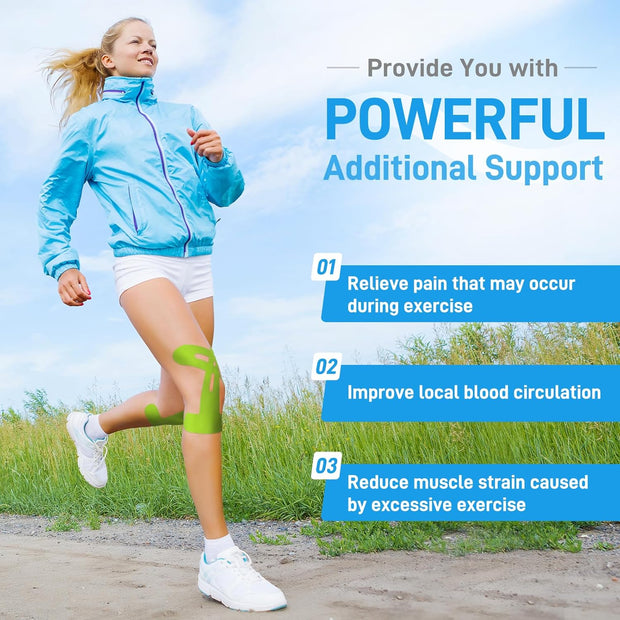 Kinesiology Tape for Knees, 10 Count Knee Tape for Knee Pain Relief Pre Cut, Latex Free Knee Tape, Support Muscles and Joints, Knee Kinesiology Tape Pre Cut, Waterproof and Elastic (Black)