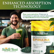 Sunlit Best Spirulina Powder Organic USDA - Chlorophyll, Fast Absorption, Blue-Green Spirulina Algae, Raw Vegan Protein - Non-GMO, Gluten Free Superfood Energy, Gut, Immune Support Supplement - 8 Oz
