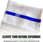 Towels N More 24x48 Soft Poolside Towels 6 Large Super Absorbent White Pool Towel with Blue Center Stripe for Home Pool Spa Gym Hotel Motel as Bath Towels