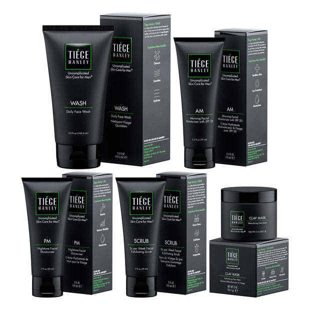 Tiege Hanley 90-Day Large Essential Skin Care Routine for Men (Level 1) - Smooth, hydrate, and protect your skin - Men's Skincare Set Includes Face Wash, Facial Scrub, & AM / PM Moisturizer's