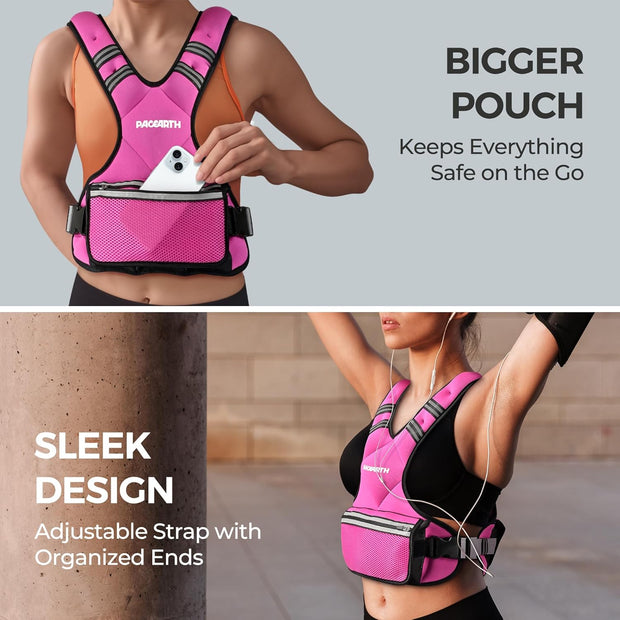 PACEARTH Adjustable Weight Vest 4-10lbs / 11-20lbs / 20-32lbs X-Shape Weighted Vest for Women and Men, Home Workout Ironsand Vest with Zipper Pouch and 6 Weight Packs, Available in Pink, Gray, Black