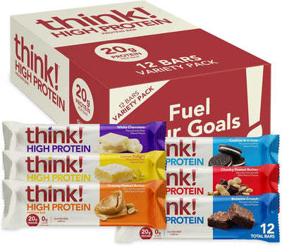 think! Protein Bars, High Protein Snacks, Gluten Free, Kosher Friendly,Variety Pack, Nutrition Bars, 2.1 Oz per Bar, 12 Count (Packaging May Vary)