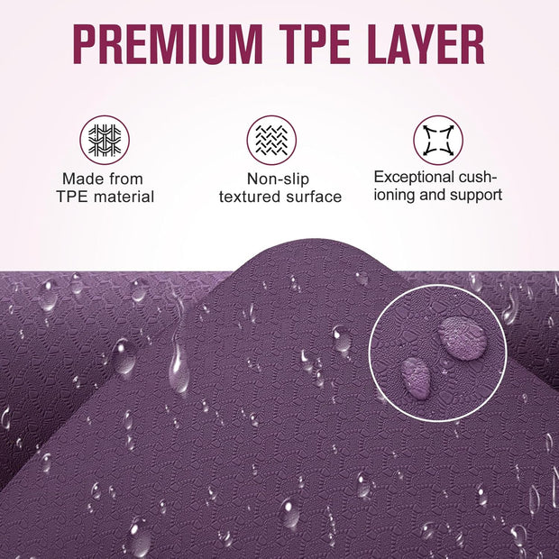 UMINEUX Extra Thick Yoga Mat, 2/5 Inch (10MM), Natural Rubber and TPE Non Slip Yoga Mats with Strap for Women Men, Eco Friendly Exercise Mat for Yoga, Pilates and Home Workout