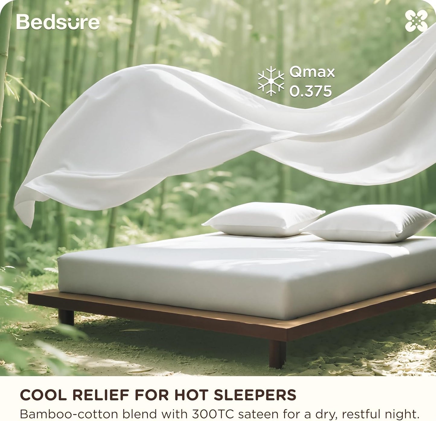 Bedsure Cooling Sheets, Rayon Derived from Bamboo & Cotton Blend, GentleSoft, Breathable, King Size Sheets Set, Deep Pocket Up to 18 Inches, Hotel Luxury Bedding for Hot Sleepers, White