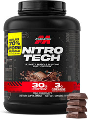 Muscletech Whey Protein Powder (Milk Chocolate, 4 Pound) - Nitro-Tech Ultimate Muscle Building Formula with Whey Protein Isolate - 30g of Protein, 3g of Creatine & 6.8g of BCAA - Packaging May Vary