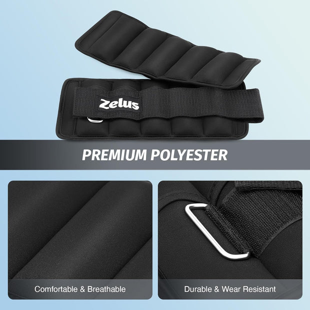 ZELUS 1 Pair Adjustable Ankle Weights, 2 4 6 8 10 lb Modularized Leg Weight Straps for Women Men, Weighted Ankle Weight Set with Removable Sandbags, 1-5 lb per Ankle Strap for Gym Yoga Jogging Walking