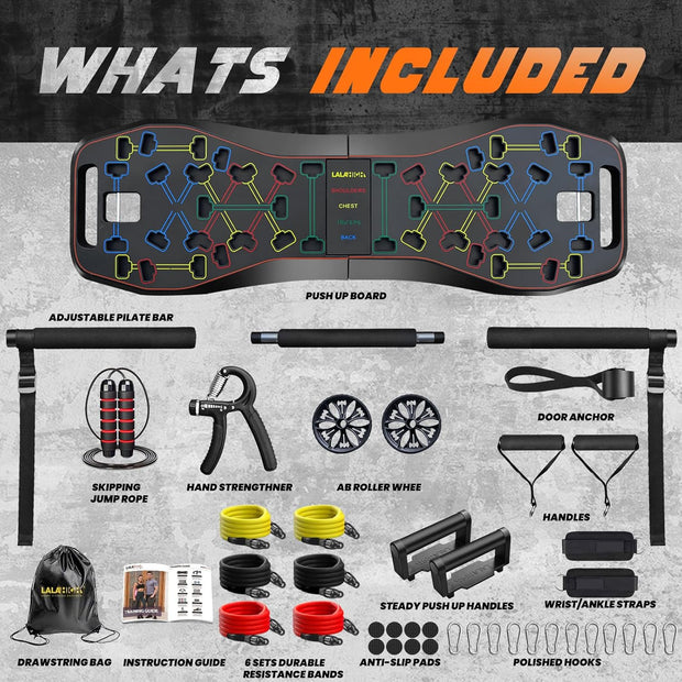 LALAHIGH 25-in-1 4rd Generation Push Up Board - Multi-Functional Foldable Gym System with Resistance Bands, Pilates Bar & Pulleys, Portable Workout Equipment for Men & Women, Chest/Back/Abs Training