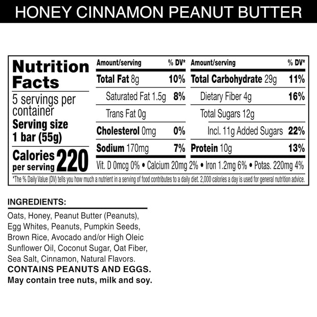 RXBAR Nut Butter and Oat Protein Bars, Protein Snacks, Snack Bars, Honey Cinnamon Peanut Butter, 9.7oz Box (5 Count)