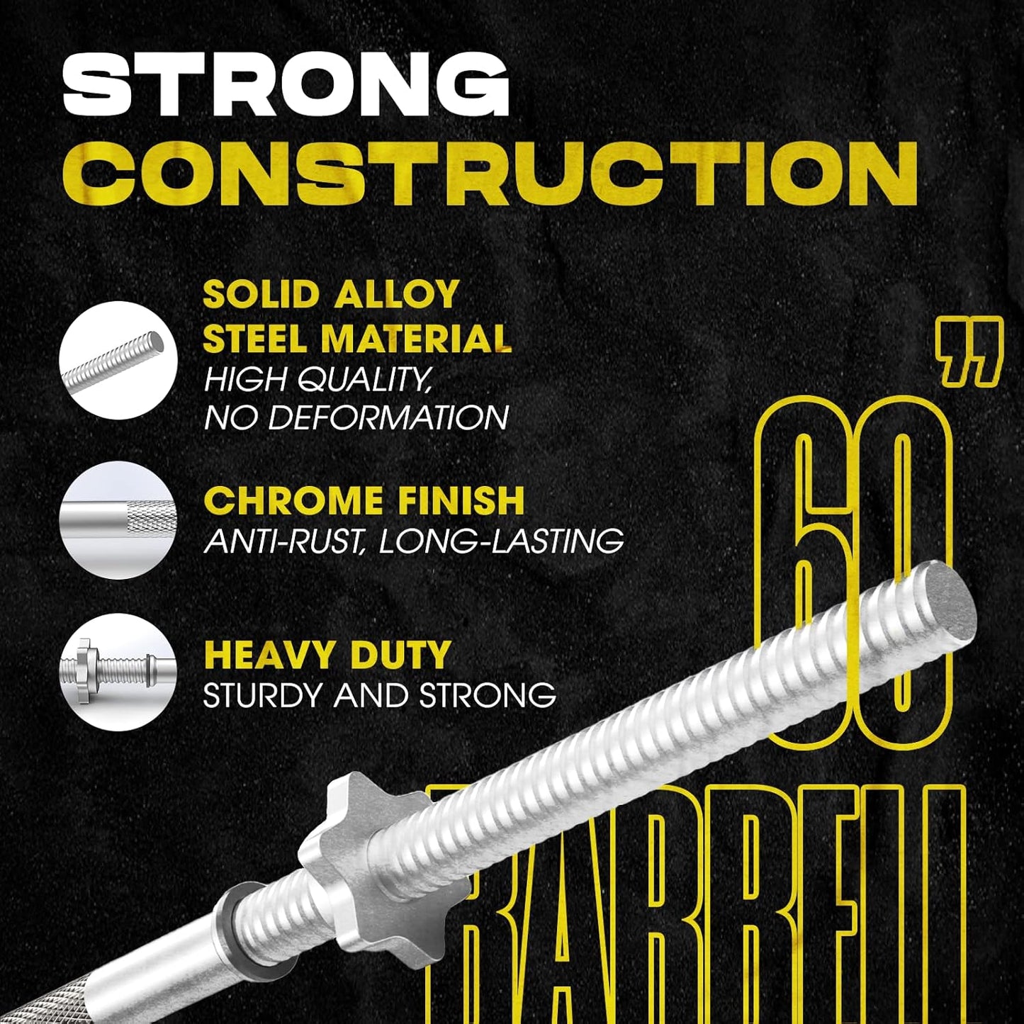Yes4All 480LB Standard Straight Barbell 60" & EZ Curl Bar 47", Weight Bar 1" Diameter - Star Lock Collars & Rubber Ring for Deadlifts, Squats