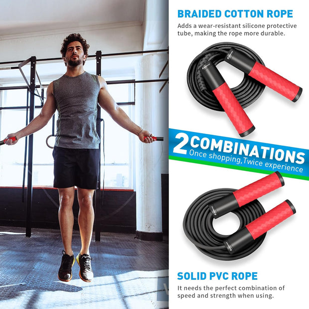 Weighted Jump Rope for Men, Women (1.5LB) - Alloy Steel Handles, Speed Skipping Rope, Gym,Indoor/Outdoor - Fitness, Workout, Boxing - Solid PVC & Cotton Rope