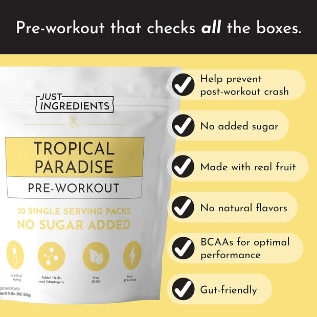 Pre-Workout Tropical Paradise | 30 Servings | Made with Real Food Ingredients | Gluten-Free | No Artificial Sweeteners or Preservatives | Supports Energy and Endurance