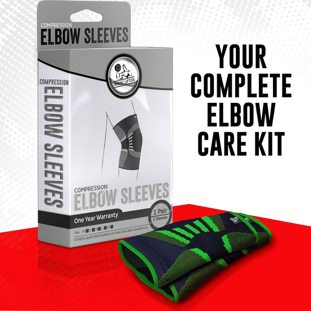 Nordic Lifting Elbow Compression Sleeves (1 Pair) – Support for Pain Relief, Tendonitis, Golfer’s & Tennis Elbow Recovery