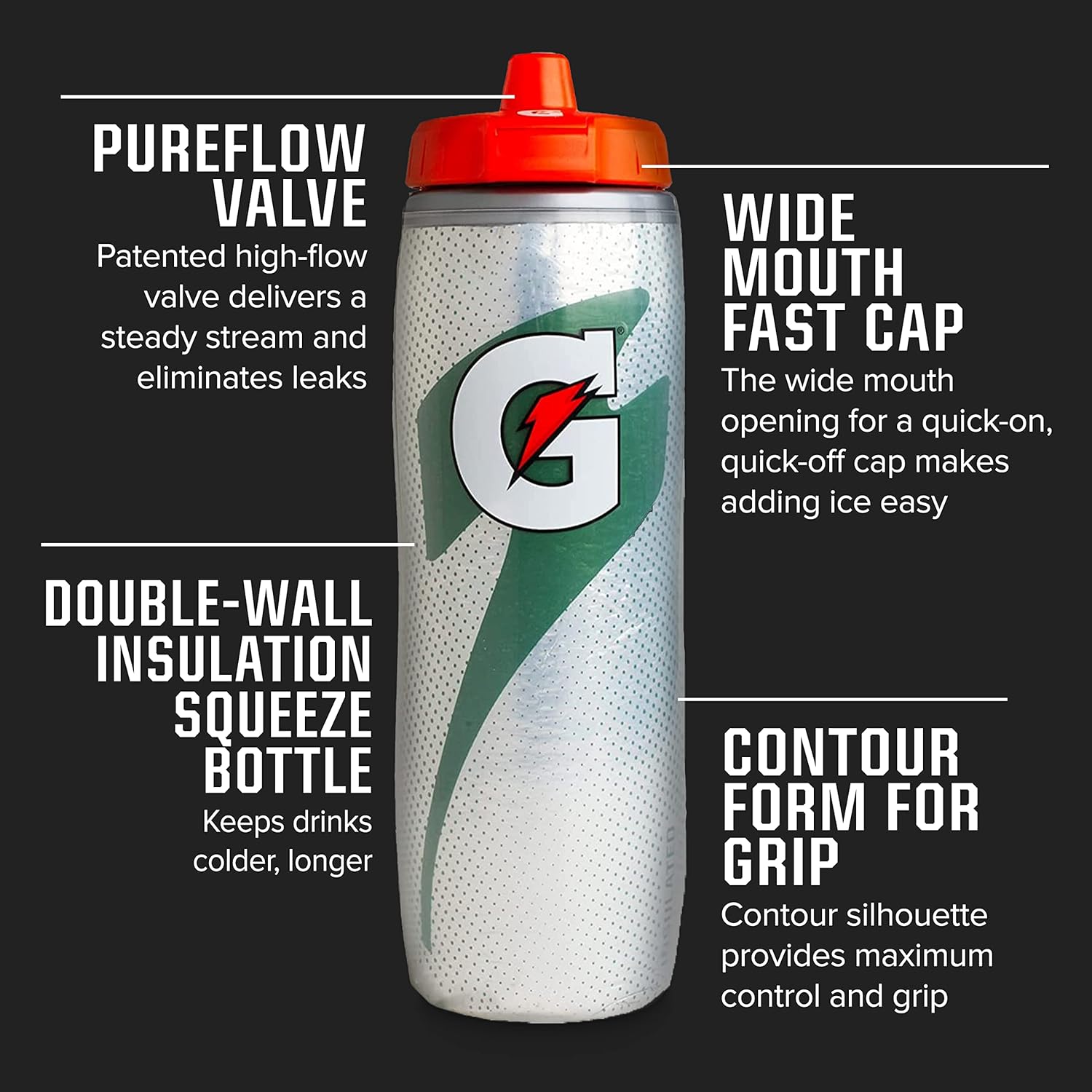 Gatorade Premium Sideline Towel Bi-color, White, Small & Insulated Squeeze Bottle, Black, 30oz