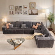 114" Boneless Couches for Living Room, Brown Faux Leather Cloud Sectional Couches with Chaise, Deep Seat L Shaped Modular Sofa, No Assembly Required Sofas in a Box (Right,Faux Leather,Brown)