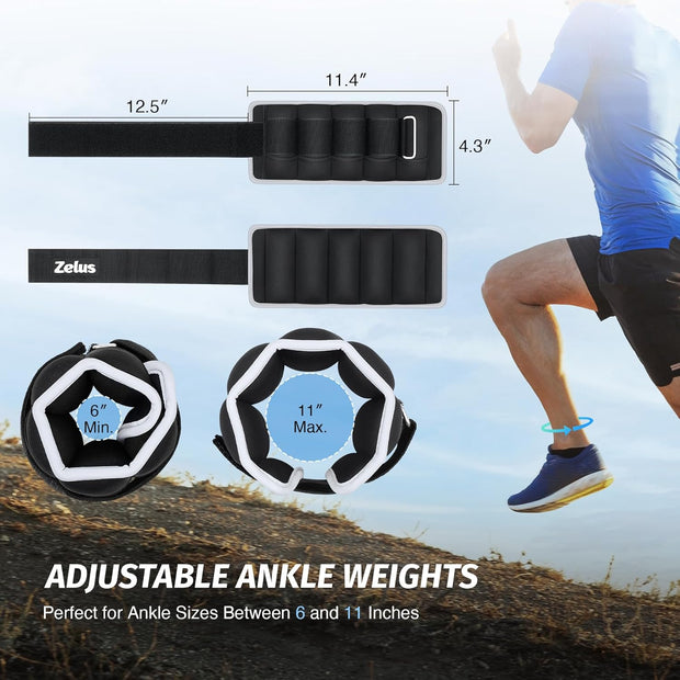 ZELUS 1 Pair Adjustable Ankle Weights, 2 4 6 8 10 lb Modularized Leg Weight Straps for Women Men, Weighted Ankle Weight Set with Removable Sandbags, 1-5 lb per Ankle Strap for Gym Yoga Jogging Walking