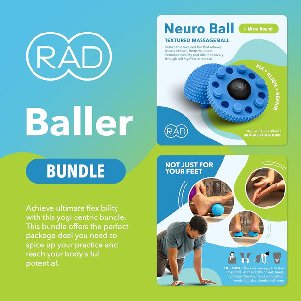 RAD All-in Kit – Foam Roller Set for Whole Body Massage & Myofascial Release – 7-in-1 Kit with Roller Stick, Yoga Block, Massage Balls – Muscle Recovery Tools for Mobility & Flexibility